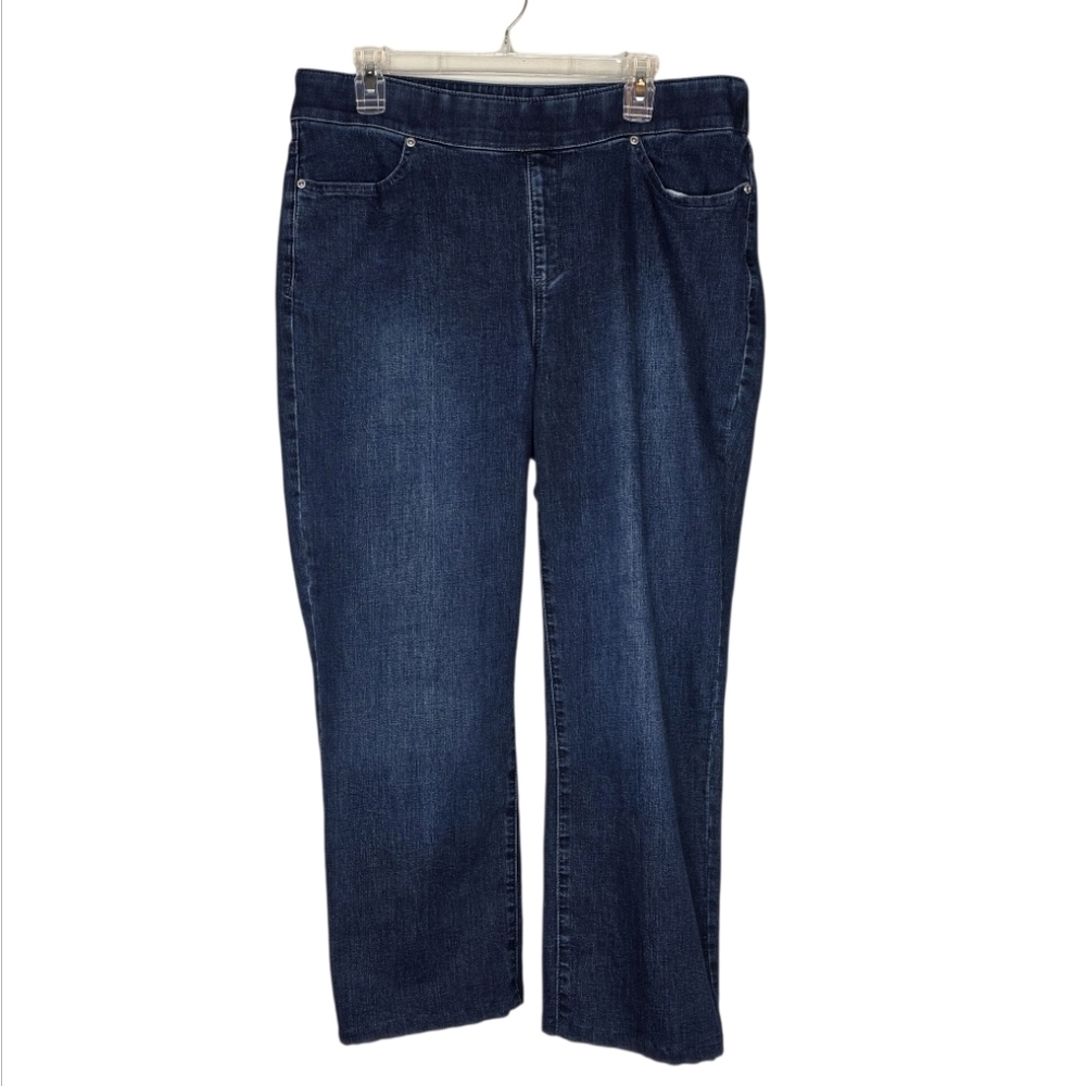 Draper's & Damon's Med Wash Denim Wide Leg Pull On 4 Pocket Jeans Size 14